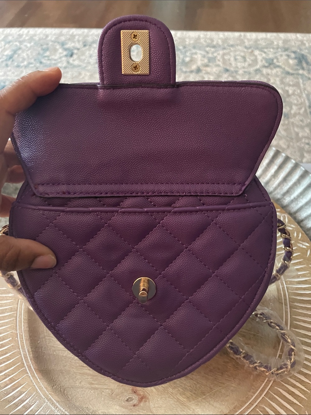 Purple Quilted Heart Crossbody - Picture 4 of 7